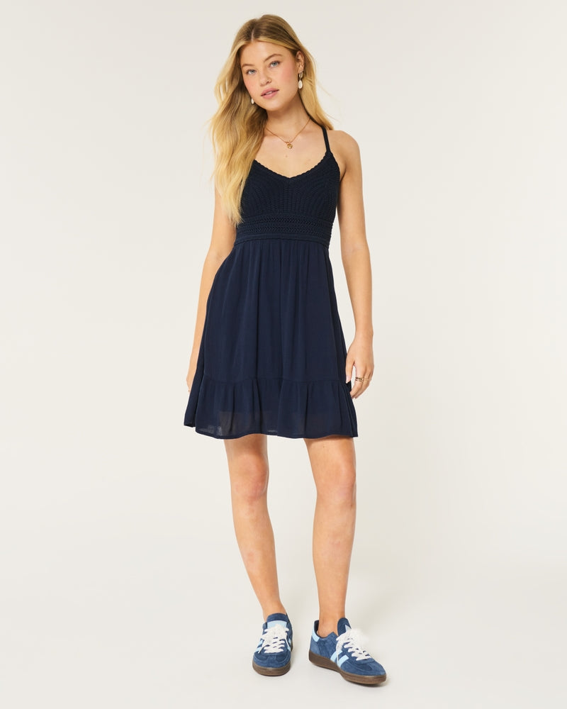 Crochet-Inspired Mini Dress